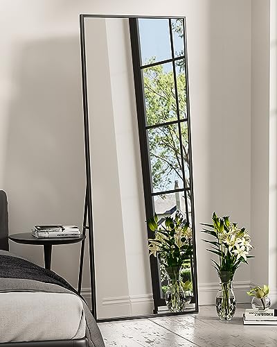 Antok Full Length Mirror, 64"x21" Nano Glass Floor Mirror, Standing Rectangle Floor Mirrors Body Dressing Wall-Mounted Mirror for Living Room, Bedroom, 64"x21"(Black)