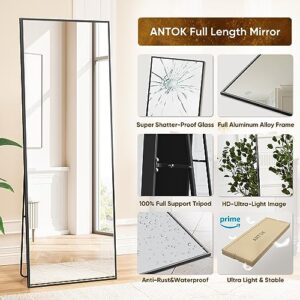 Antok Full Length Mirror, 64"x21" Nano Glass Floor Mirror, Standing Rectangle Floor Mirrors Body Dressing Wall-Mounted Mirror for Living Room, Bedroom, 64"x21"(Black)