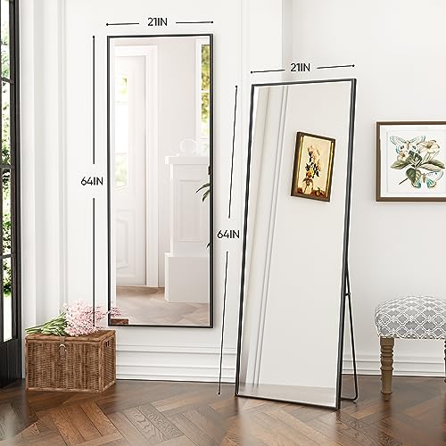 Antok Full Length Mirror, 64"x21" Nano Glass Floor Mirror, Standing Rectangle Floor Mirrors Body Dressing Wall-Mounted Mirror for Living Room, Bedroom, 64"x21"(Black)