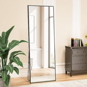 Antok Full Length Mirror, 64"x21" Nano Glass Floor Mirror, Standing Rectangle Floor Mirrors Body Dressing Wall-Mounted Mirror for Living Room, Bedroom, 64"x21"(Black)