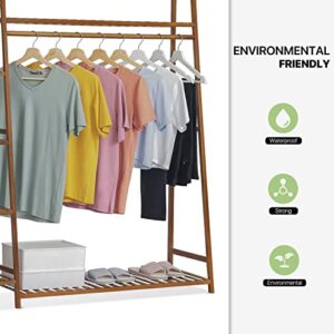 Magshion 5-Tier Bamboo Clothing Rack Clothes Hanging Rack Stand - Stylish and Rustic Bamboo Garment Rack with Trapezoidal Shelves for Bedroom