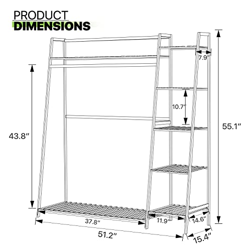 Magshion 5-Tier Bamboo Clothing Rack Clothes Hanging Rack Stand - Stylish and Rustic Bamboo Garment Rack with Trapezoidal Shelves for Bedroom