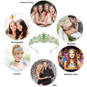 Green Crown Tiaras for Women Rhinestone Crystal Headbands Happy Princess Birthday Girl Crown with Combs Elegant Headdress Decorations for Christmas Bridal Wedding Prom Party Costumes Gifts