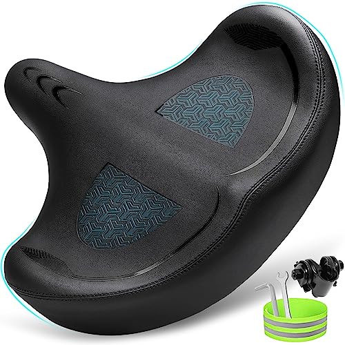 CDYWD Oversized Bike Seat for Men & Women Comfort, Extra Wide Soft Cushion Bicycle Seat, Comfortable Wing Padded, Large Bike Saddle Replacement for Exercise, Stationary, Spin, City, Hybrid Bike, Ebike