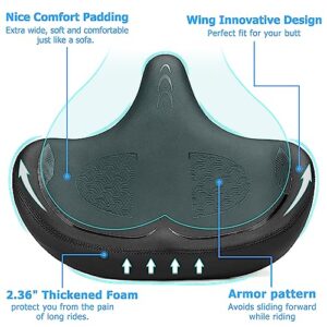 CDYWD Oversized Bike Seat for Men & Women Comfort, Extra Wide Soft Cushion Bicycle Seat, Comfortable Wing Padded, Large Bike Saddle Replacement for Exercise, Stationary, Spin, City, Hybrid Bike, Ebike