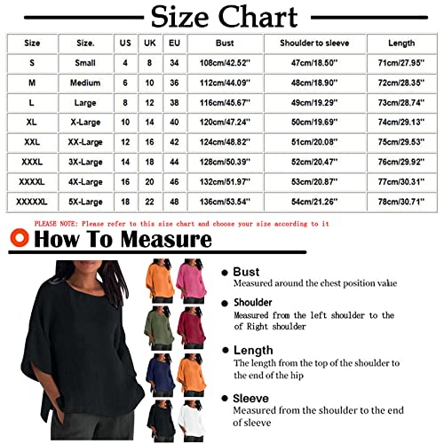 Plus Size Linen Tops for Women Women's 3/4 Sleeve Cotton Linen Jacquard Blouses T-Shirt Cotton Tunic Tops V Neck Shirts Casual Summer Tops Loose Fit Blouses Womens Plus Size Summer Tops White XXL