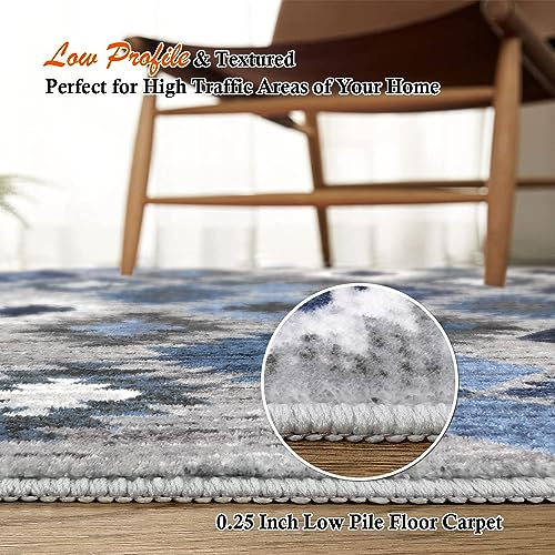 Seavish Washable Area Rugs 5x7 Grey/Blue Farmhouse Rugs for Living Room Soft Retro Distressed Dining Room Rug Non-Slip Easy-Cleaning Indoor Carpet Floor Decoration for Entryway Office Room