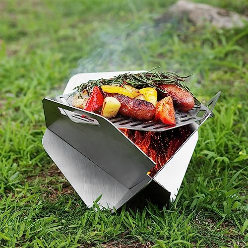 Lifronkit Portable Camping Campfire Grill, 304 Stainless Steel Folding Campfire Grill Grate and Griddle, Heavy Duty Firepit Grill with Carry Bag for Outdoor Backpacking, Hiking, Picnics