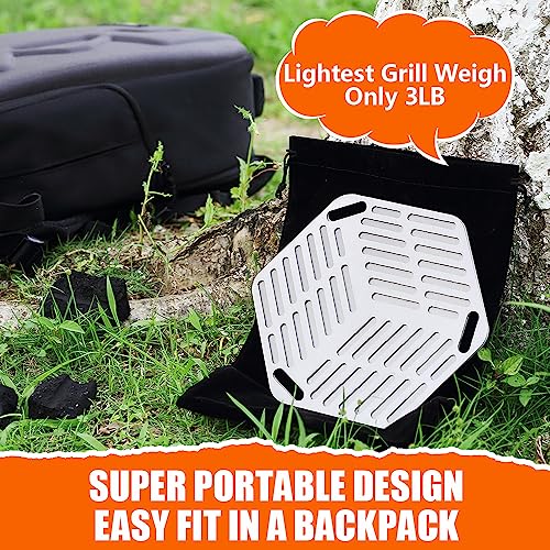 Lifronkit Portable Camping Campfire Grill, 304 Stainless Steel Folding Campfire Grill Grate and Griddle, Heavy Duty Firepit Grill with Carry Bag for Outdoor Backpacking, Hiking, Picnics