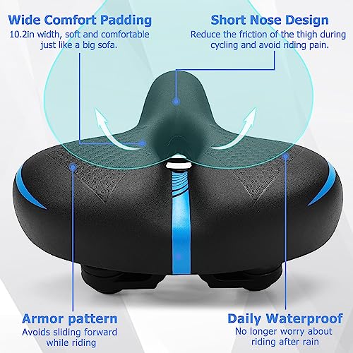 CDYWD Bike Seat for Men & Women Comfort Wide - Extra Soft Memory Foam Padded Bicycle Seat Cushion - Comfortable Bike Saddle Replacement for Exercise, Stationary, Spin, City, Mountain, Road Bike, Ebike