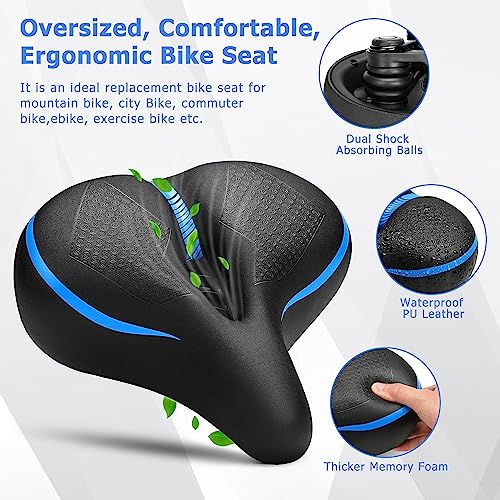 CDYWD Bike Seat for Men & Women Comfort Wide - Extra Soft Memory Foam Padded Bicycle Seat Cushion - Comfortable Bike Saddle Replacement for Exercise, Stationary, Spin, City, Mountain, Road Bike, Ebike