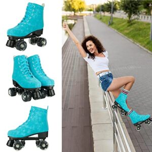 Hurber Women Roller Skates High-Top Double-Row PU Leather Outdooer Roller Skates for Girls (Blue flashing wheel,39 - US:8.5)