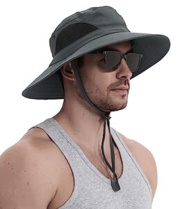 wmcaps sun hats for men women, upf 50+ wide brim waterproof boonie bucket hat for fishing, hiking, garden, safari, outdoor dark grey