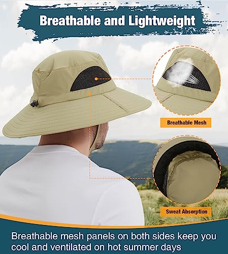 Wmcaps Sun Hats for Men Women, UPF 50+ Wide Brim Waterproof Boonie Bucket Hat for Fishing, Hiking, Garden, Safari, Outdoor Dark Grey