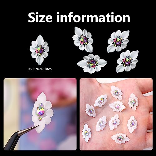 WOKOTO 10 Pcs White Simulation Flowers Nail Charms 3D Carve Flowers Charms for Nails Flower Nail Art Charms for Acrylic Nails Nail Flowers Charms for Nails Resin Flowers Nail Accessories 3D Flower