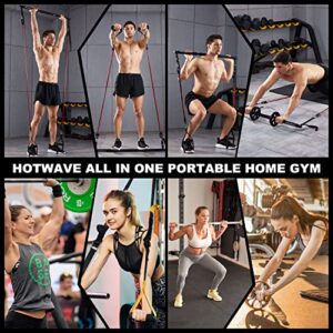 HOTWAVE Pilates Bar Kit with Resistance Bands. Fitness Bar with Ab Roller for Abs Workout. Squat Machine.Core Strength Training Equipment.Portable Home Gym for Men and Women