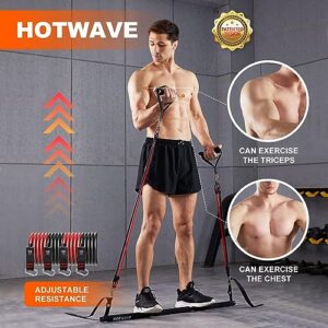 HOTWAVE Pilates Bar Kit with Resistance Bands. Fitness Bar with Ab Roller for Abs Workout. Squat Machine.Core Strength Training Equipment.Portable Home Gym for Men and Women