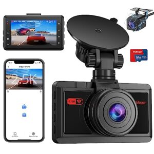 dash cam front and rear with wifi, 2.5k front & 1080p rear dual dashcam for car, dash camera with super night vision, parking mode, free 64g sd card, 170° wide angle, g-sensor, app control, real wdr