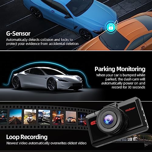 Dash Cam Front and Rear with WiFi, 2.5K Front & 1080P Rear Dual Dashcam for Car, Dash Camera with Super Night Vision, Parking Mode, Free 64G SD Card, 170° Wide Angle, G-Sensor, APP Control, Real WDR