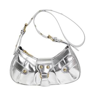 y2k purse for women, silver metallic crossbody shoulder bag, punk hobo bag tote handbag satchel bag