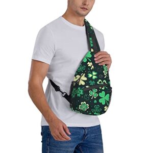 St. Patrick's Day Cute Shamrocks Sling Backpack,Travel Hiking Daypack Clover Crossbody Shoulder Bag