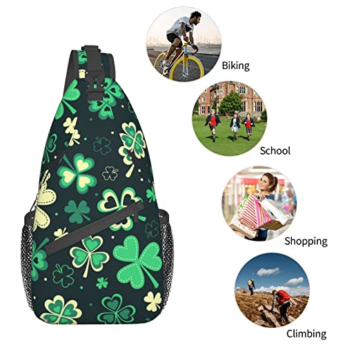 St. Patrick's Day Cute Shamrocks Sling Backpack,Travel Hiking Daypack Clover Crossbody Shoulder Bag