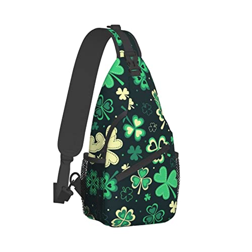 St. Patrick's Day Cute Shamrocks Sling Backpack,Travel Hiking Daypack Clover Crossbody Shoulder Bag