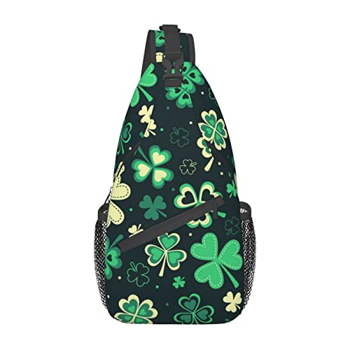 St. Patrick's Day Cute Shamrocks Sling Backpack,Travel Hiking Daypack Clover Crossbody Shoulder Bag