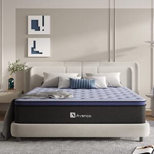 avenco king mattress, king mattress in a box, 12 inch hybrid mattress king, medium firm, pocket innerspring for motion isolation, bamboo charcoal memory foam for odor reducing, certipur-us