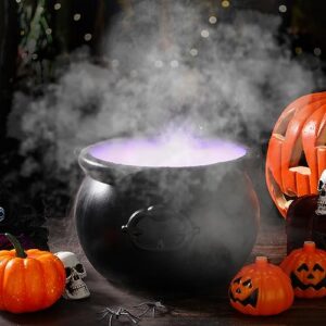wettarn halloween mist maker fogger 8" witch cauldron kettle with handle 12 led lights fog machine atomizer mini mister punch bowl plastic cauldron pot for holidays outdoor parties decorations