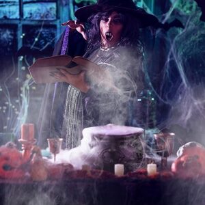 Wettarn Halloween Mist Maker Fogger 8" Witch Cauldron Kettle with Handle 12 LED Lights Fog Machine Atomizer Mini Mister Punch Bowl Plastic Cauldron Pot for Holidays Outdoor Parties Decorations