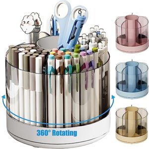 gianotter 360 degree rotation pen holder, 6 slots pencil holder for desk, desk organizers and accessories for office supplies, home office art supply storage box caddy (white)