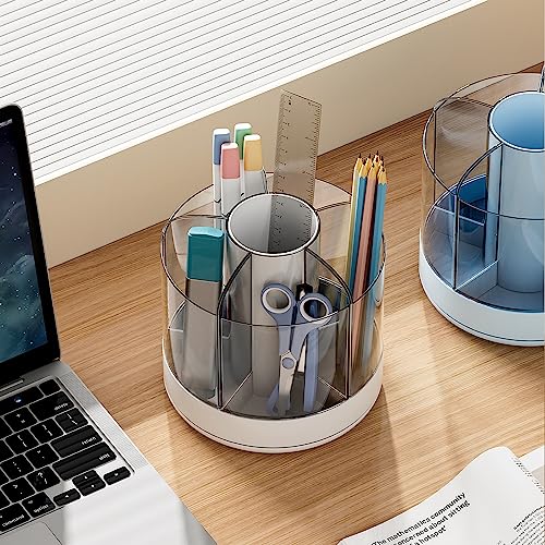 gianotter 360 Degree Rotation pen holder, 6 Slots Pencil Holder for Desk, desk organizers and accessories for Office Supplies, Home Office Art Supply Storage Box Caddy (White)