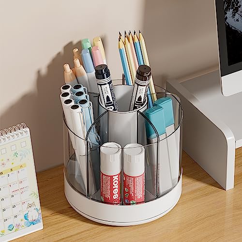 gianotter 360 Degree Rotation pen holder, 6 Slots Pencil Holder for Desk, desk organizers and accessories for Office Supplies, Home Office Art Supply Storage Box Caddy (White)