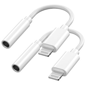 2 pack [apple mfi certified] lightning to 3.5 mm headphone jack adapter, iphone 3.5mm headphones earphones jack aux audio adapter dongle for iphone 14 13 12 11 pro max xs xr x 8 7 ipad, support ios 16