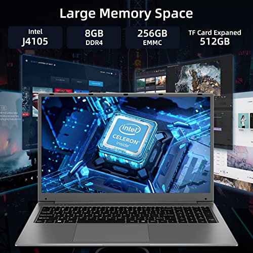 SGIN 17 Inch Laptop, 8GB RAM 256GB SSD Laptops with IPS Full HD, Intel Celeron Quad Core J4105, Mini HDMI, Webcam, Dual Wi-Fi, Buletooth 4.2, 2xUSB 3.0, Expandable Storage 512GB TF(Gray)