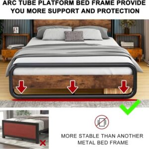 King Size Bed Frame LED Bed Frame with Headboard Heavy Duty King Size Beds Metal Rustic Bed Frame Wood Platform Bed Frame Under Bed Storage Noise Free No Box Spring Needed (Rustic Brown, King)