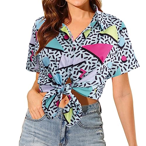 80s 90s Outfit for Women 80s 90s Retro Party Disco Shirt Hawaiian Button Down Shirt Short Sleeve Button Up Blouse Tops Light Green