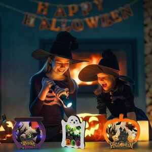 CNhoqc 3pcs Halloween Lighted Wooden Shadow Boxes, Lighted Up Pumpkin Cauldron Ghost Lamp Shadow Boxes for Halloween Table Decor Ghost Night Light Halloween Party Supplies for Kitchen Bedroom