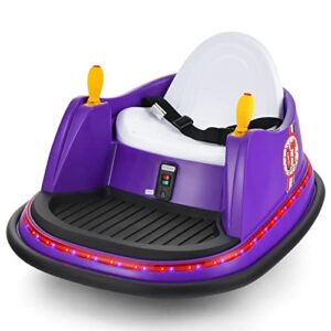 costzon bumper car for kids, 12v battery powered bumping car w/remote control, dual joysticks, 360 degree spin, slow star, flashing lights, music, electric ride on toy vehicle for toddlers (purple)