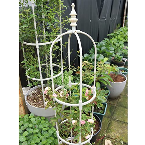 Metal Garden Obelisks, Climbing Plant Support Cage, Steel Pipe Obelisk Trellis for Climbing Plants, Rose and Plants, Black, White, Height: 90cm|120cm|150cm, Circle Diameter: 20cm|25cm|28cm. (Color :