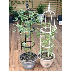 Metal Garden Obelisks, Climbing Plant Support Cage, Steel Pipe Obelisk Trellis for Climbing Plants, Rose and Plants, Black, White, Height: 90cm|120cm|150cm, Circle Diameter: 20cm|25cm|28cm. (Color :