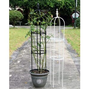 Metal Garden Obelisks, Climbing Plant Support Cage, Steel Pipe Obelisk Trellis for Climbing Plants, Rose and Plants, Black, White, Height: 90cm|120cm|150cm, Circle Diameter: 20cm|25cm|28cm. (Color :