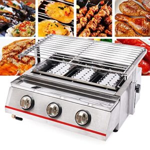 RustyVioum 3-Head Burners Gas BBQ Grill, Commercial Gas Lpg Grill, Portable Propane Gas Grill for Outdoor Bbq, Stainless Steel Barbecue Grill