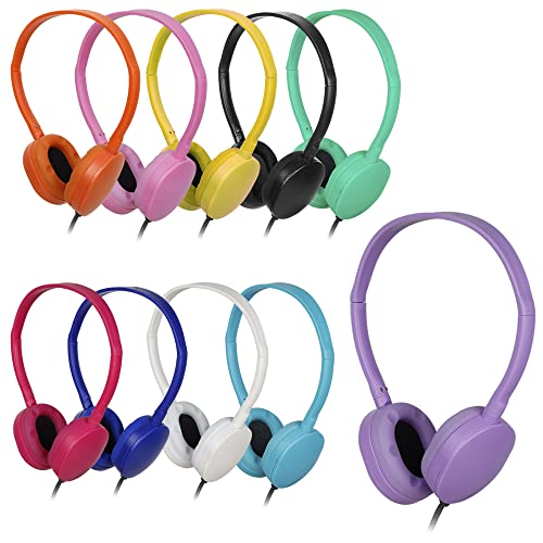 OSSZIT Classroom Kids Headphones Bulk 100 Pack Class Set of Headphones for Students Children Toddler Boys Girls Teen and Adult 10 Colourful (100 Mixed)