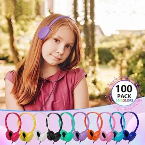 OSSZIT Classroom Kids Headphones Bulk 100 Pack Class Set of Headphones for Students Children Toddler Boys Girls Teen and Adult 10 Colourful (100 Mixed)