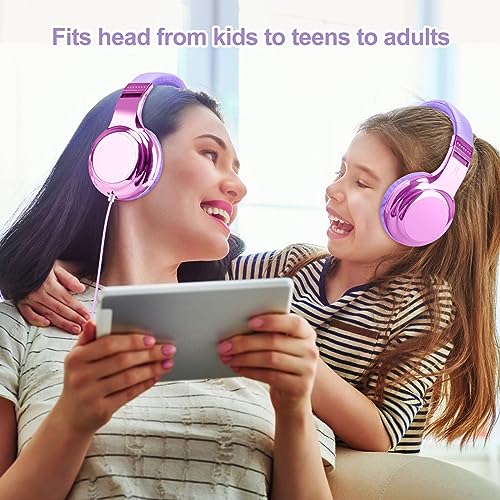 QearFun Headphones for Girls Kids for School, Kids Wired Headphones with Microphone & 3.5mm Jack, Teens Noise Cancelling Headphone with Adjustable Headband for Tablet/Smartphones-Gradient Light purple