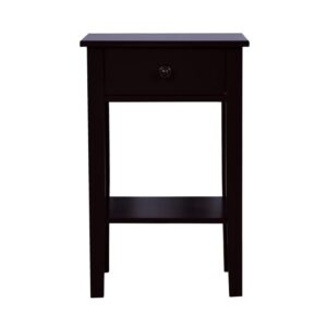 2 tiers nightstand, end table with drawer (fully assembled), 25.5" height floor standing storage cabinet with shelf, solid wood side table for bedroom, bathroom, 12.5" d x 16.2" w x 25.5" h (brown)