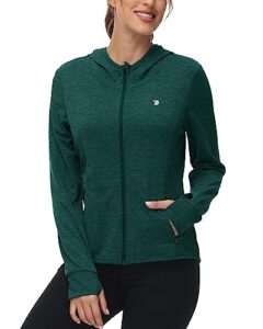basudam women's hiking shirts lightweight upf 50+ sun protection open zippered outdoor hoodie jackets blackish green s