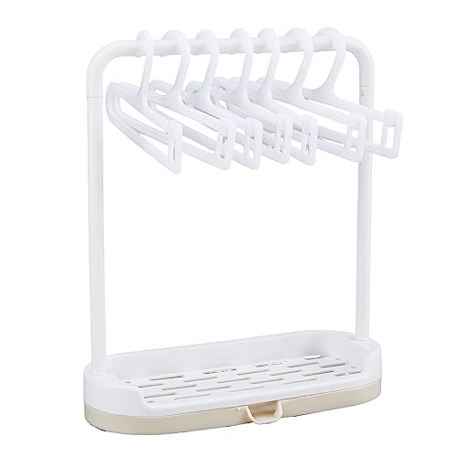 SUPERFINDINGS Plastic Doll Garment Rack with 10pcs Clothes Hanger White Mini Doll Clothes Display Stand Dress Outfit Holders Miniature Dollhouse Accessories with Storage Base for Closets 170x25x197mm